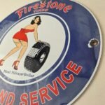 Vintage Firestone Tires Sign – Auto Tyres Sales Service Gas Pump Porcelain Sign - Image 13
