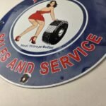Vintage Firestone Tires Sign – Auto Tyres Sales Service Gas Pump Porcelain Sign - Image 14