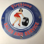 Vintage Firestone Tires Sign – Auto Tyres Sales Service Gas Pump Porcelain Sign - Image 15