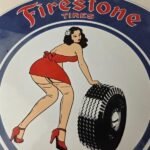 Vintage Firestone Tires Sign – Auto Tyres Sales Service Gas Pump Porcelain Sign - Image 3