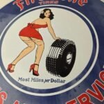 Vintage Firestone Tires Sign – Auto Tyres Sales Service Gas Pump Porcelain Sign - Image 4