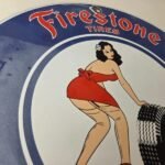 Vintage Firestone Tires Sign – Auto Tyres Sales Service Gas Pump Porcelain Sign - Image 5