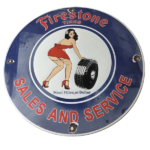 Vintage Firestone Tires Sign – Auto Tyres Sales Service Gas Pump Porcelain Sign - Image 2