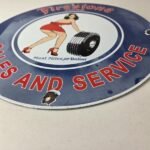 Vintage Firestone Tires Sign – Auto Tyres Sales Service Gas Pump Porcelain Sign - Image 10