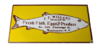 Vintage Fish Eggs Produce Sign – Willard Dealer Porcelain Advertising Sign
