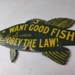 Vintage Fishing Obey Law Sign – Fish Wildlife Signage Porcelain Gas Pump Sign - Image 12