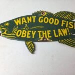 Vintage Fishing Obey Law Sign – Fish Wildlife Signage Porcelain Gas Pump Sign - Image 3