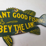 Vintage Fishing Obey Law Sign – Fish Wildlife Signage Porcelain Gas Pump Sign - Image 5