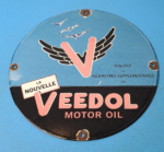 VINTAGE FLYING A GASOLINE PORCELAIN VEEDOL MOTOR OIL SERVICE GAS PUMP PLATE SIGN