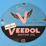 VINTAGE FLYING A GASOLINE PORCELAIN VEEDOL MOTOR OIL SERVICE GAS PUMP PLATE SIGN