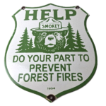 Vintage Forest Service Porcelain Sign – Help Smokey Bear Prevent Fires Ad Sign