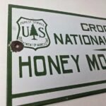 Vintage Forest Service Sign – Honey Moon Cabin Porcelain National Park Gas Sign - Image 5
