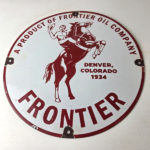 Vintage Frontier Gasoline Sign – Cowboy Gas Oil Service Station Porcelain Sign - Image 15