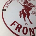 Vintage Frontier Gasoline Sign – Cowboy Gas Oil Service Station Porcelain Sign - Image 6