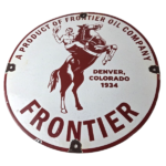 Vintage Frontier Gasoline Sign – Cowboy Gas Oil Service Station Porcelain Sign - Image 2