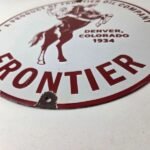 Vintage Frontier Gasoline Sign – Cowboy Gas Oil Service Station Porcelain Sign - Image 10