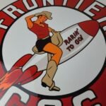 Vintage Frontier Gasoline Sign – Pinup Cowgirl Sign Gas Oil Pump Porcelain Sign - Image 13