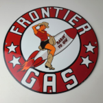 Vintage Frontier Gasoline Sign – Pinup Cowgirl Sign Gas Oil Pump Porcelain Sign - Image 3