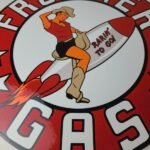 Vintage Frontier Gasoline Sign – Pinup Cowgirl Sign Gas Oil Pump Porcelain Sign - Image 5