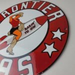 Vintage Frontier Gasoline Sign – Pinup Cowgirl Sign Gas Oil Pump Porcelain Sign - Image 10
