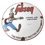 Vintage Gibson Guitars – Acoustic Electric Bass Porcelain Gas Station Goofy Sign - Image 2