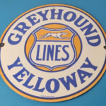 Vintage Greyhound Yelloway Porcelain – Bus Line Company News Gas Pump Sign