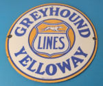 Vintage Greyhound Yelloway Porcelain – Bus Line Company News Gas Pump Sign