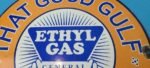 VINTAGE GULF GASOLINE PORCELAIN ETHYL GAS SERVICE STATION GENERAL MOTORS SIGN - Image 3