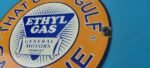 VINTAGE GULF GASOLINE PORCELAIN ETHYL GAS SERVICE STATION GENERAL MOTORS SIGN - Image 9