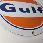 Vintage Gulf Gasoline Sign – Ad Service Station Gas Pump Advertising Sign - Image 11