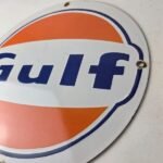 Vintage Gulf Gasoline Sign – Ad Service Station Gas Pump Advertising Sign - Image 13