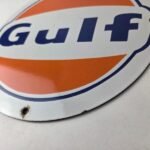 Vintage Gulf Gasoline Sign – Ad Service Station Gas Pump Advertising Sign - Image 14