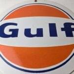 Vintage Gulf Gasoline Sign – Ad Service Station Gas Pump Advertising Sign - Image 4