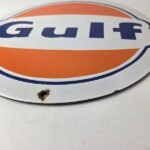Vintage Gulf Gasoline Sign – Ad Service Station Gas Pump Advertising Sign - Image 10