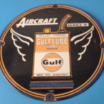 Vintage Gulf Gasoline Sign – Aircraft Lube Gas Pump Station Porcelain Sign