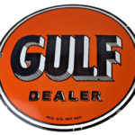 Vintage Gulf Gasoline Sign – Heavy Service Station Gas Pump Plate Service Sign