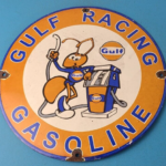 Vintage Gulf Gasoline Sign – Racing Division Gas Pump Station Porcelain Sign