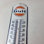 Vintage Gulf Racing Sign – Gas Service Pump Ad Sign on Porcelain Thermometer - Image 3