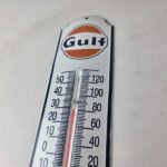 Vintage Gulf Racing Sign – Gas Service Pump Ad Sign on Porcelain Thermometer - Image 8