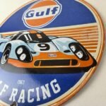 Vintage Gulf Racing Sign – Service Station Gas & Motor Oil Pump Service Sign - Image 12