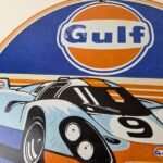 Vintage Gulf Racing Sign – Service Station Gas & Motor Oil Pump Service Sign - Image 3