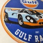 Vintage Gulf Racing Sign – Service Station Gas & Motor Oil Pump Service Sign - Image 6