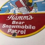 Vintage Hamms Beer Sign – Alcohol Breweriana Bear Patrol Gas Pump Porcelain Sign - Image 14