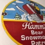Vintage Hamms Beer Sign – Alcohol Breweriana Bear Patrol Gas Pump Porcelain Sign - Image 6