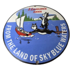 Vintage Hamms Beer Sign – Alcohol Brewery Bear Blue Water Pump Porcelain Sign