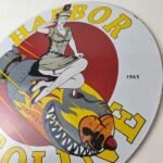 Vintage Harbor Gasoline Sign – Bomber Girl Gas Pump Motor Oil Porcelain Sign - Image 13