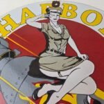 Vintage Harbor Gasoline Sign – Bomber Girl Gas Pump Motor Oil Porcelain Sign - Image 3