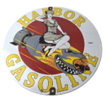 Vintage Harbor Gasoline Sign – Bomber Girl Gas Pump Motor Oil Porcelain Sign