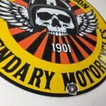 Vintage Harley-Davidson Legendary Porcelain Sign – Skull Wings Helmet Sign - Image 11