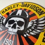 Vintage Harley-Davidson Legendary Porcelain Sign – Skull Wings Helmet Sign - Image 12